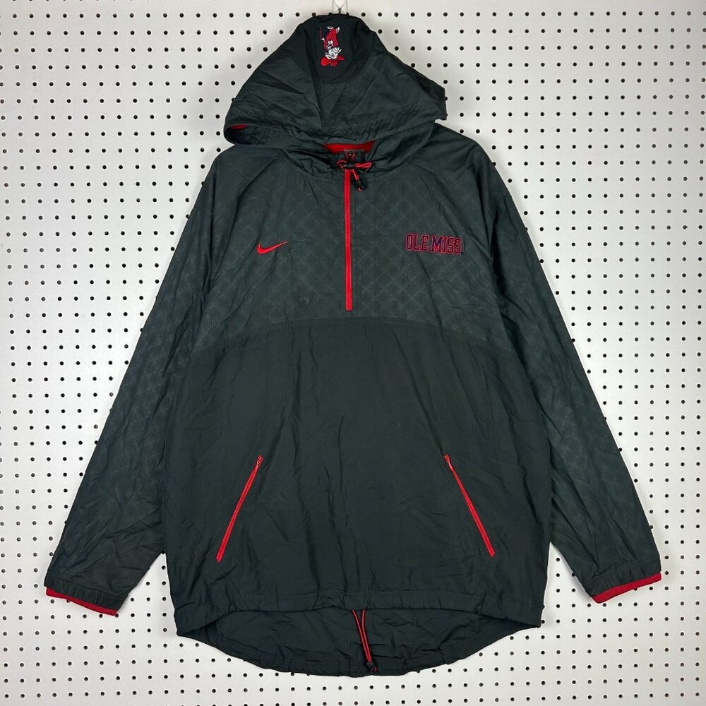 Ole Miss Rebels Nike Windbreaker Large Colonel Rebel RARE Gray Ripcord‎ Jacket